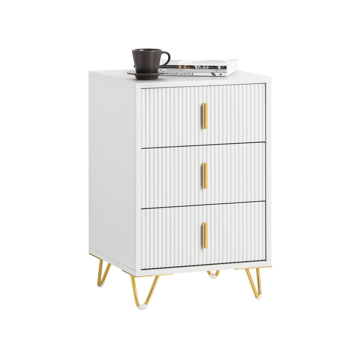 SoBuy Nachtkastje FBT115-L-W - 3 Schuifladen - 40 x 40 x 64 cm - Wit