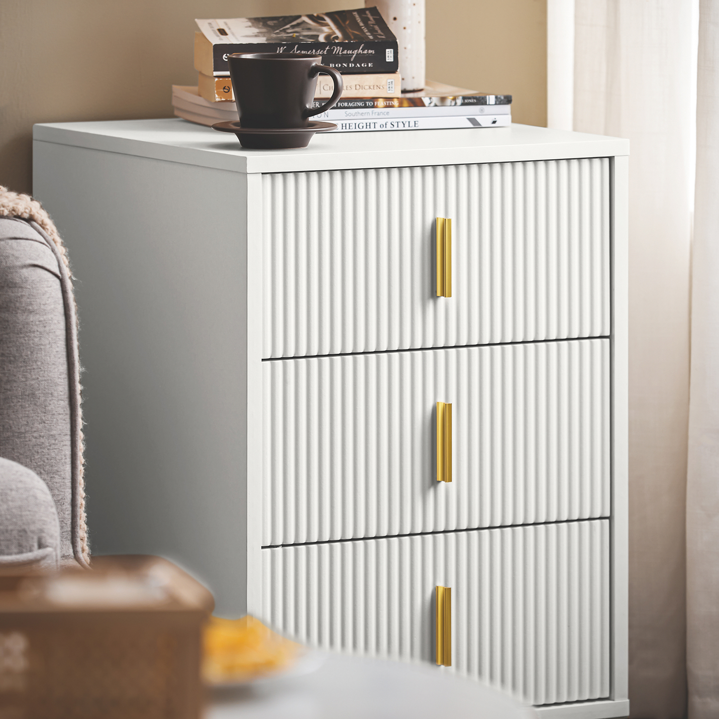 SoBuy Nachtkastje FBT115-L-W - 3 Schuifladen - 40 x 40 x 64 cm - Wit
