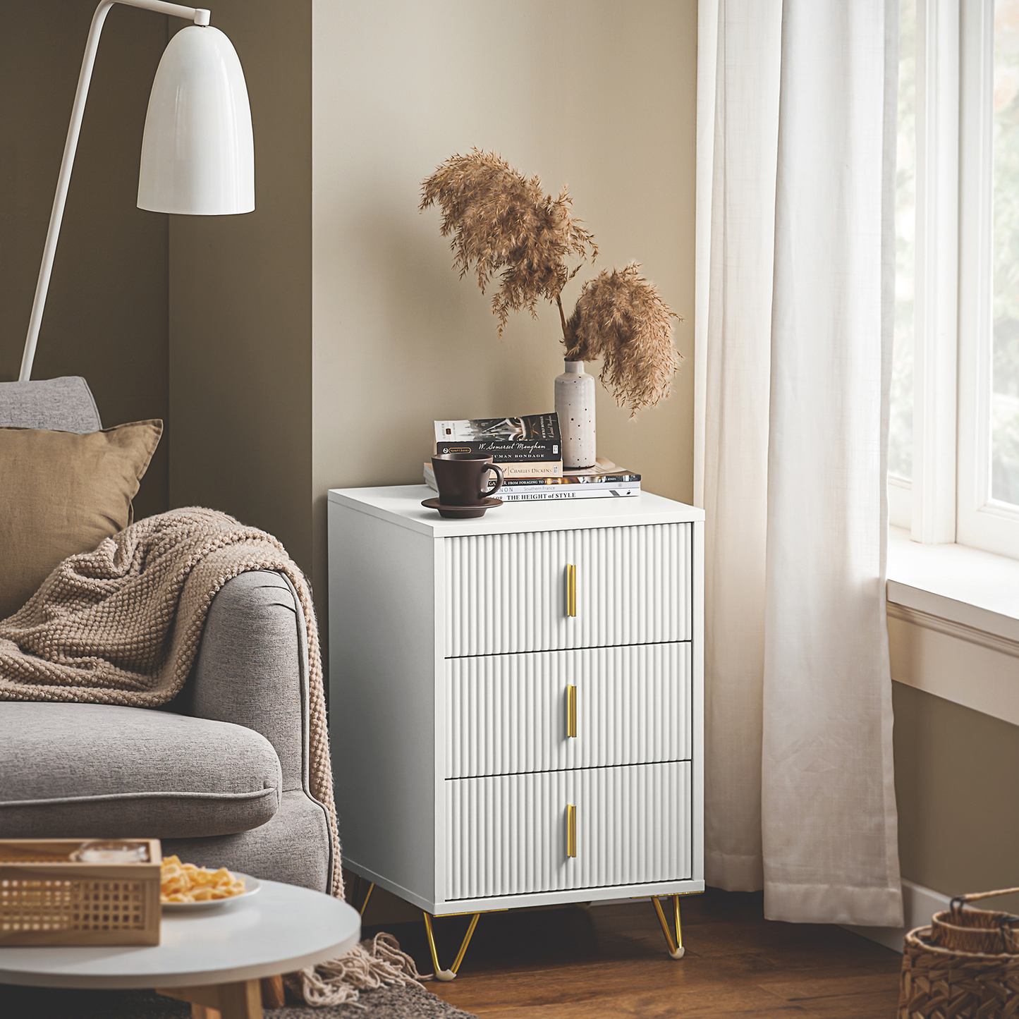 SoBuy Nachtkastje FBT115-L-W - 3 Schuifladen - 40 x 40 x 64 cm - Wit