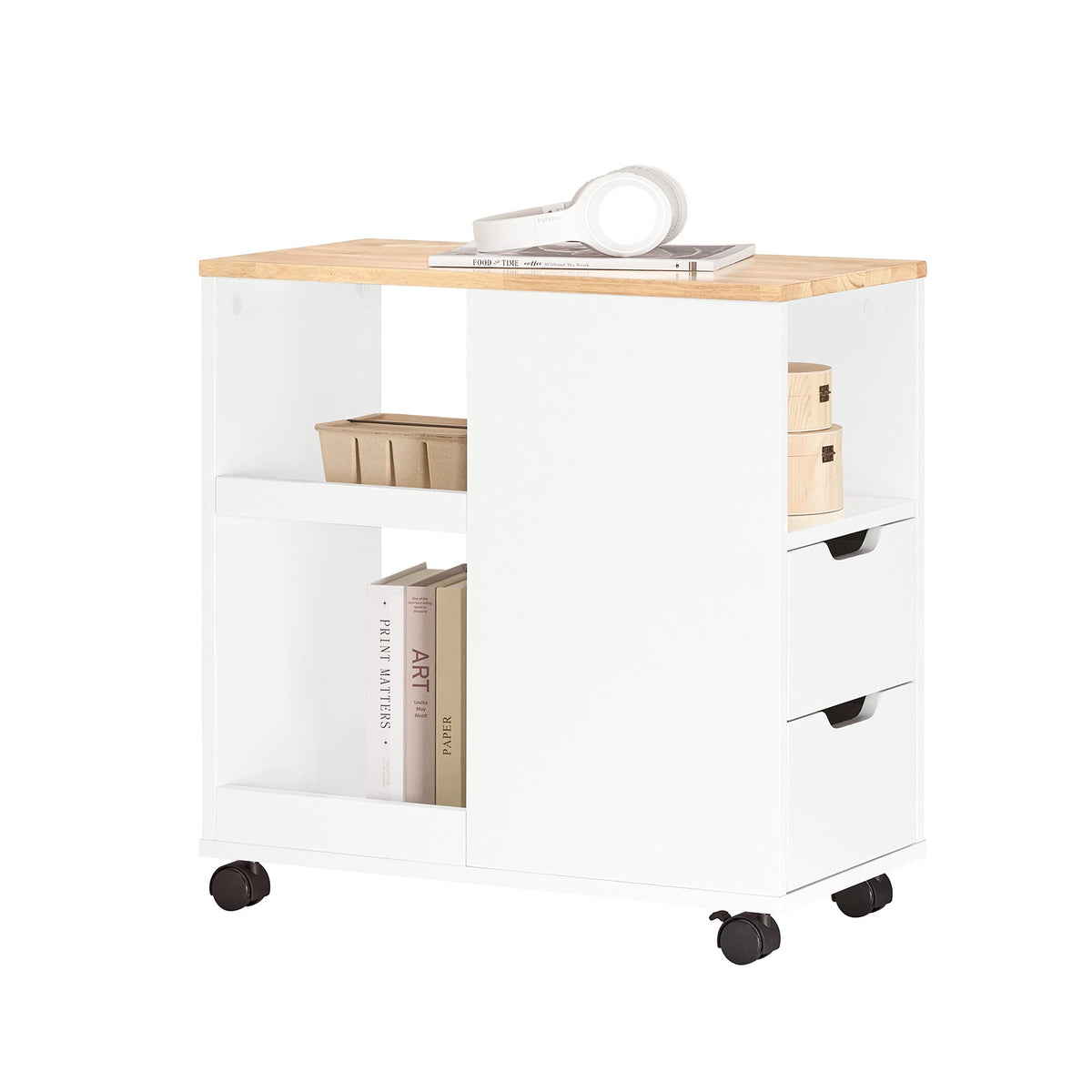 SoBuy Bijzettafel - FBT130-WN - 2 Laden en Planken - 60 x 30 x 60 cm - Wit