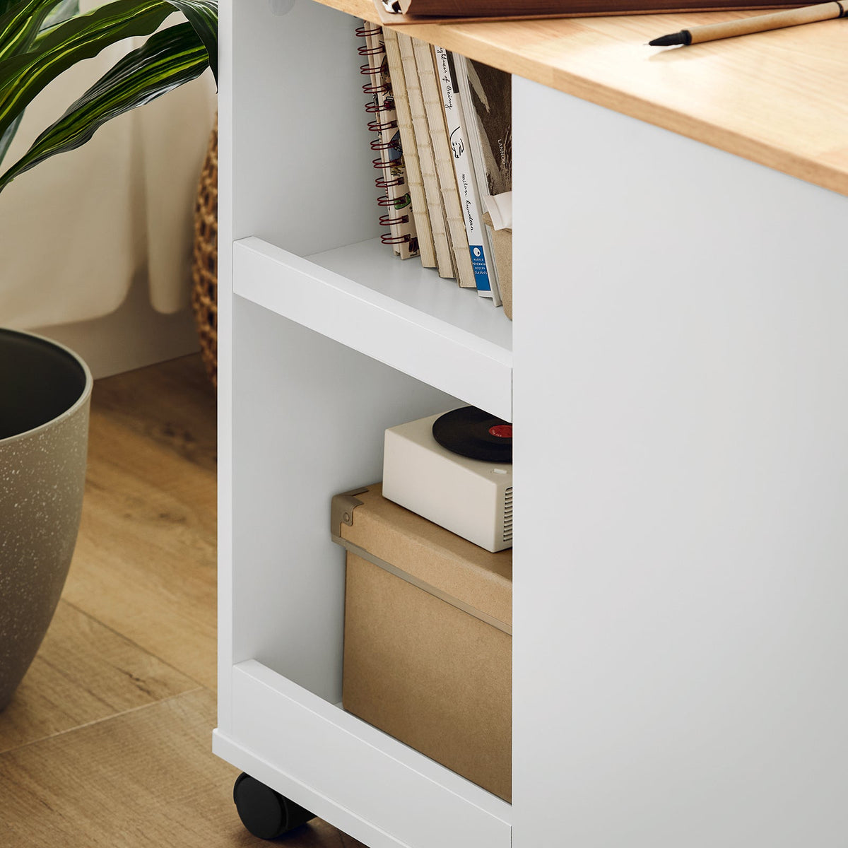SoBuy Bijzettafel - FBT130-WN - 2 Laden en Planken - 60 x 30 x 60 cm - Wit
