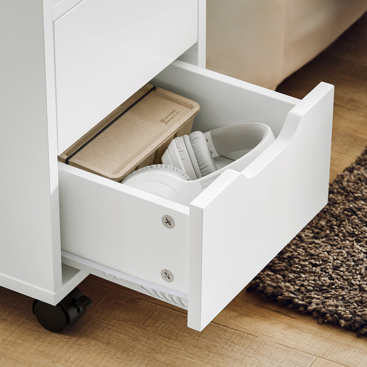 SoBuy Bijzettafel - FBT130-WN - 2 Laden en Planken - 60 x 30 x 60 cm - Wit