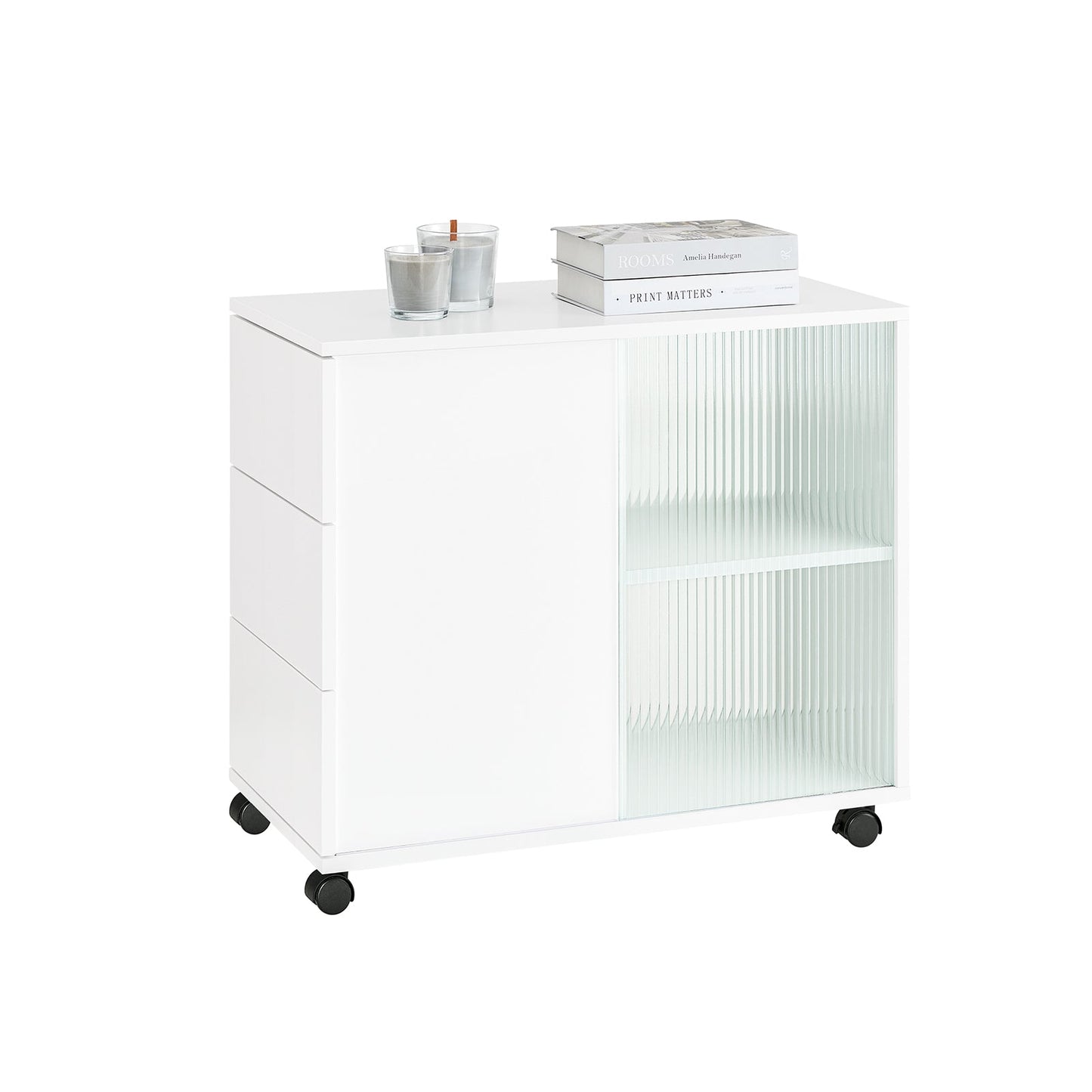 SoBuy Bijzetkastje met Wielen FBT141-W - 3 Laden - 70 x 35 x 61 cm - Wit