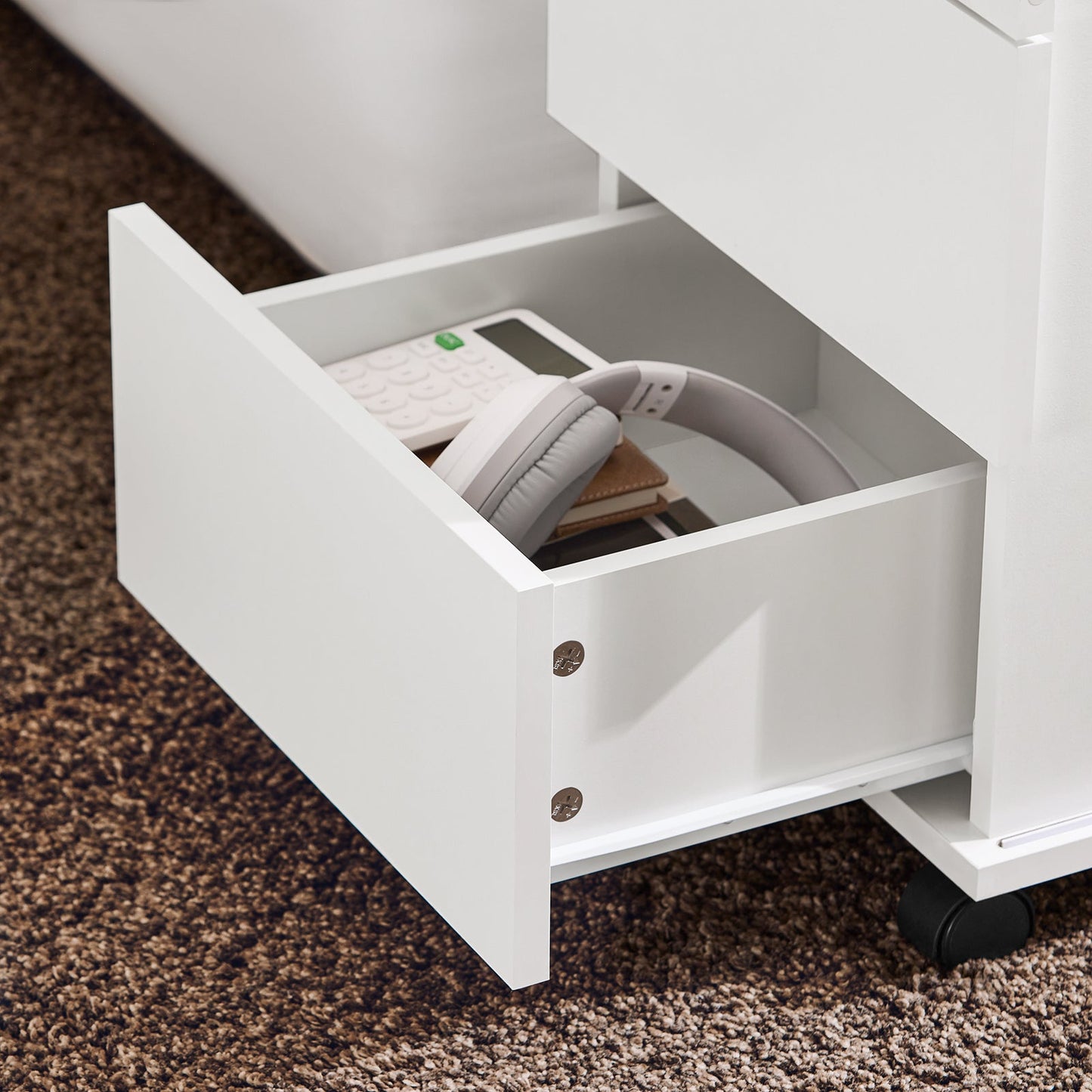 SoBuy Bijzetkastje met Wielen FBT141-W - 3 Laden - 70 x 35 x 61 cm - Wit