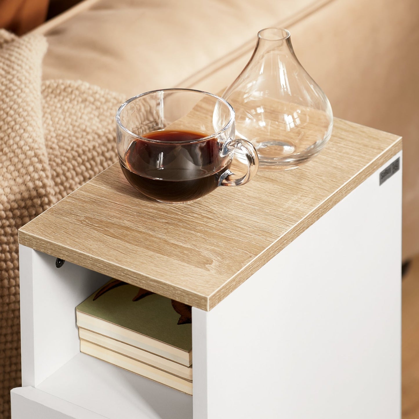 SoBuy Nachtkastje - FBT149-WN - 2 Laden & Open Vak - 20 cm x 35 cm x H60 cm - Wit