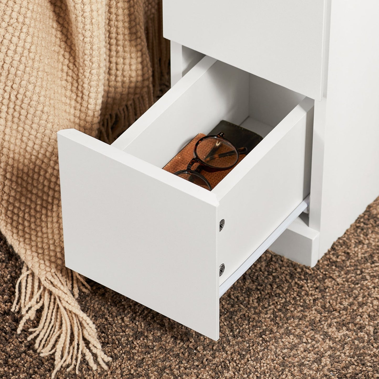 SoBuy Nachtkastje - FBT149-WN - 2 Laden & Open Vak - 20 cm x 35 cm x H60 cm - Wit