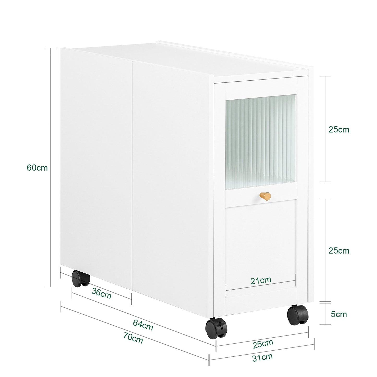 SoBuy FBT150-W Dossierkast Archiefwagen, Printerstandaard en Opbergrek voor Kantoor – Wit, 31 x 60 x 70 cm