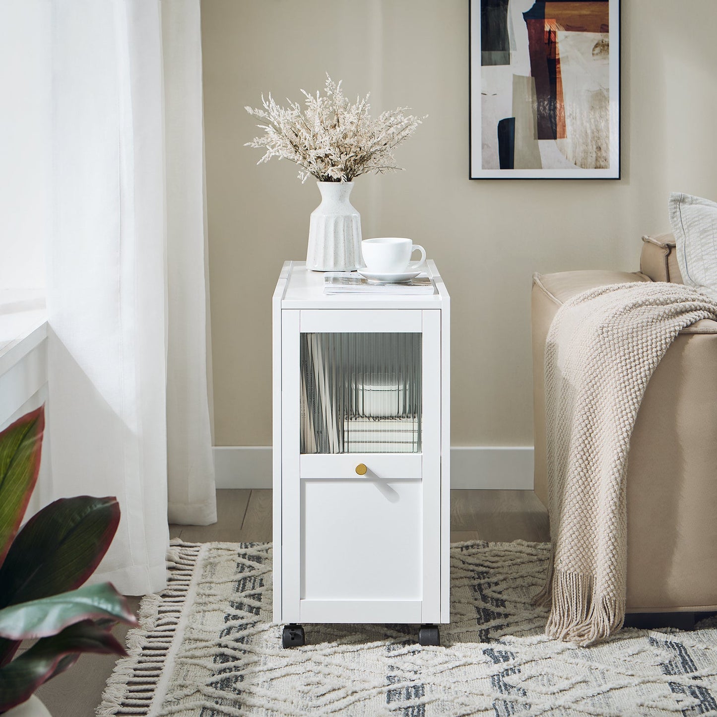 SoBuy FBT150-W Dossierkast Archiefwagen, Printerstandaard en Opbergrek voor Kantoor – Wit, 31 x 60 x 70 cm
