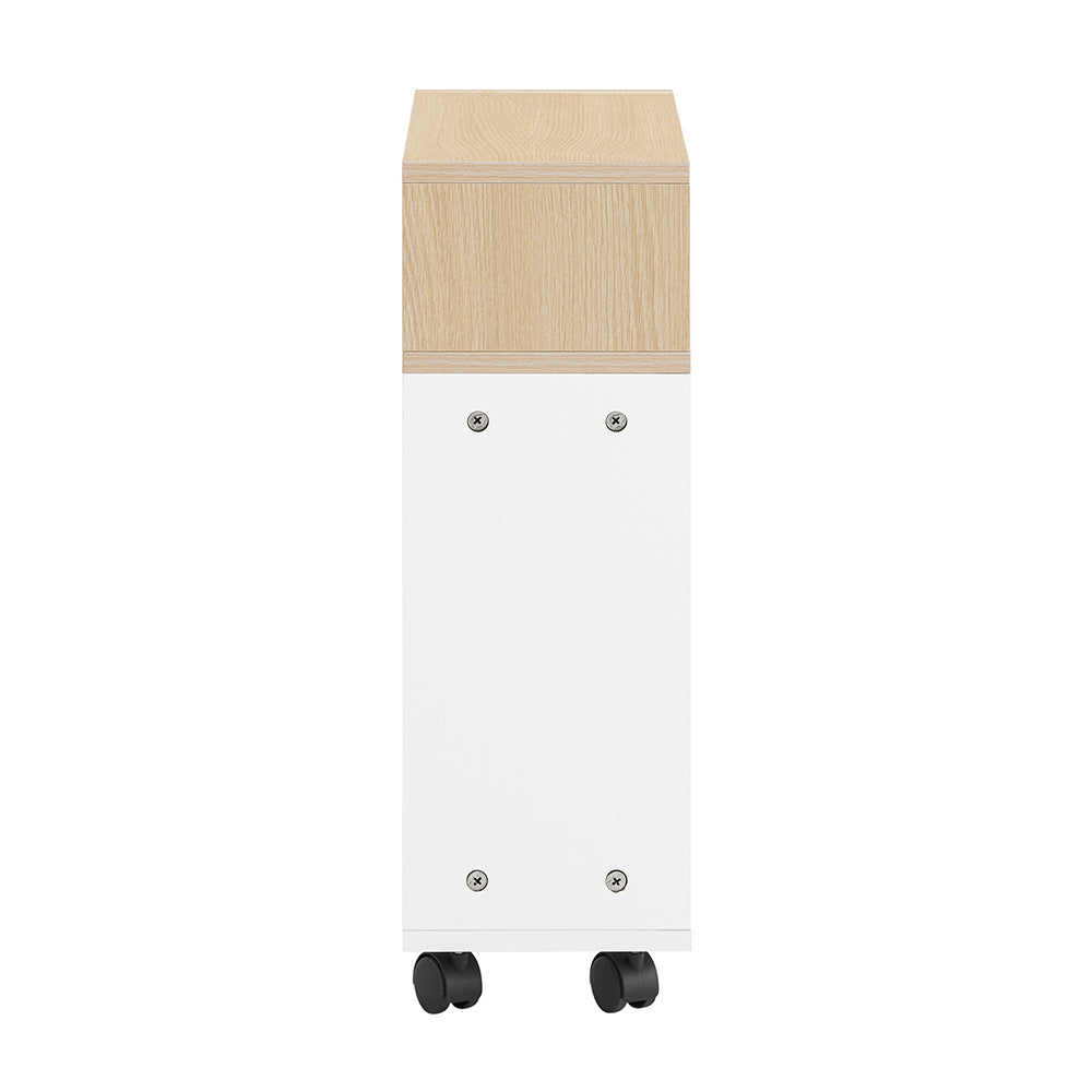 SoBuy FBT155-WN Nachtkastje op wielen 50x20x61 cm Wit/Hout met 1 open vak en 2 lades