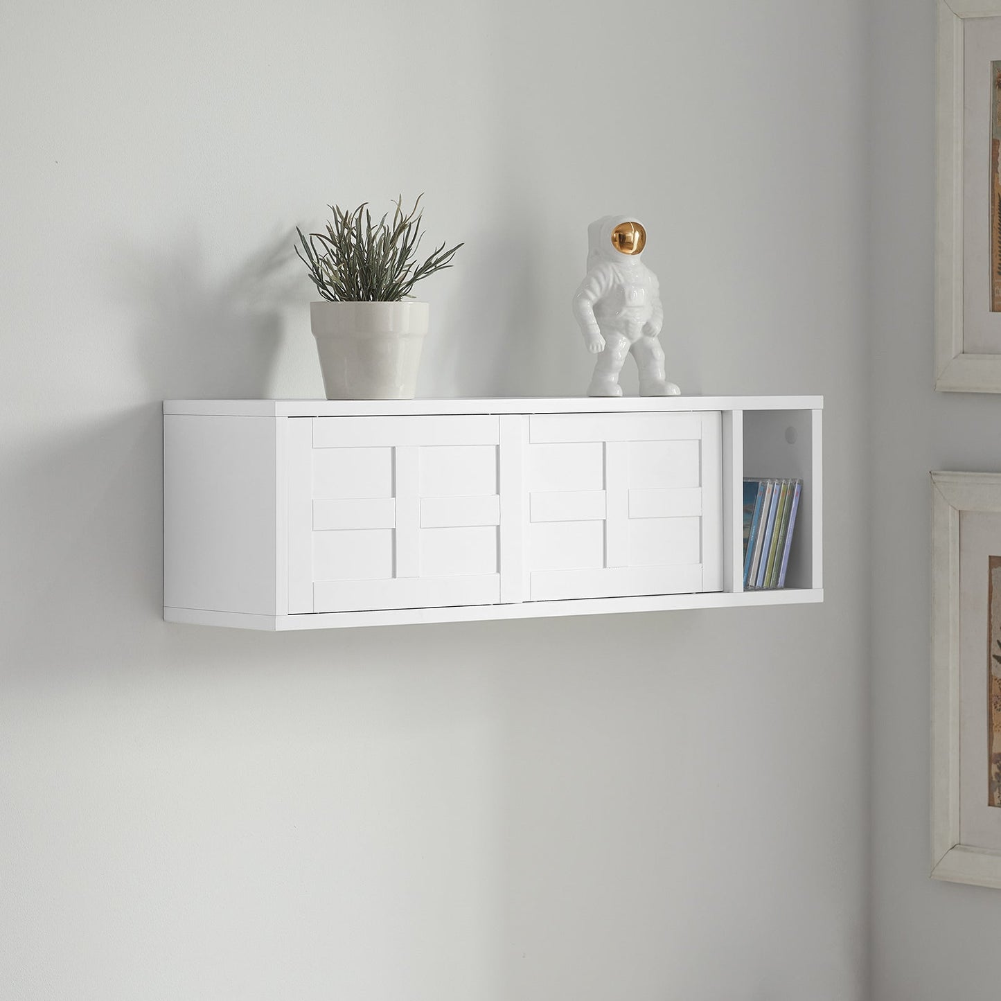 SoBuy Wandkast - Wandgarderobe - Met Schuifdeuren En Vak - Ganggarderobe - Wandrek - Wit - MDF - 20 x 75 x 23 cm