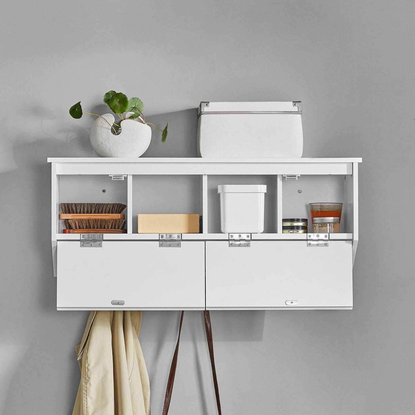 SoBuy Wandkapstok met 2 deuren en 5 dubbele haken - 78x20x30 cm - Max. 25KG - Wit