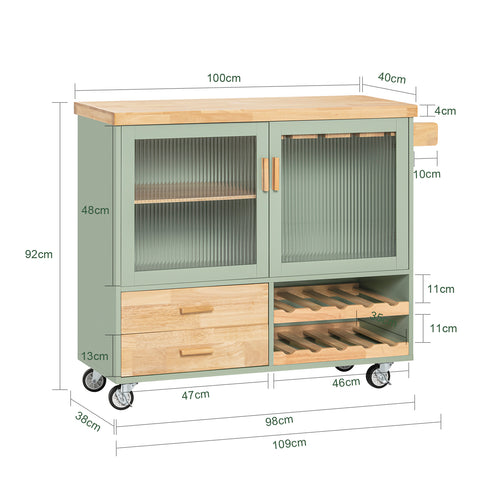 SoBuy - Centraal Keukeneiland - Bamboe hout - 109 x 38 x 92 cm - Groen