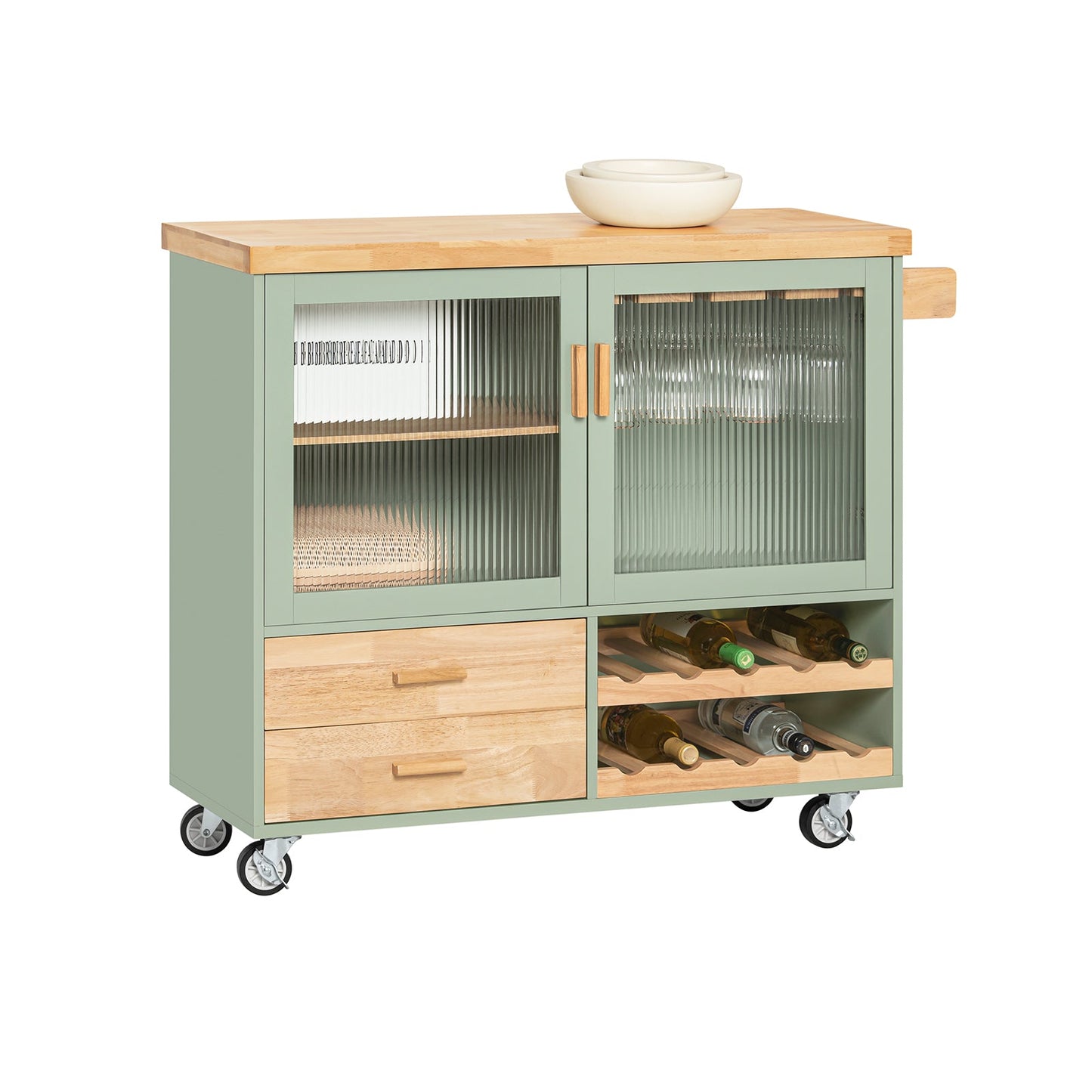 SoBuy - Centraal Keukeneiland - Bamboe hout - 109 x 38 x 92 cm - Groen