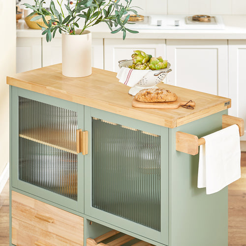 SoBuy - Centraal Keukeneiland - Bamboe hout - 109 x 38 x 92 cm - Groen