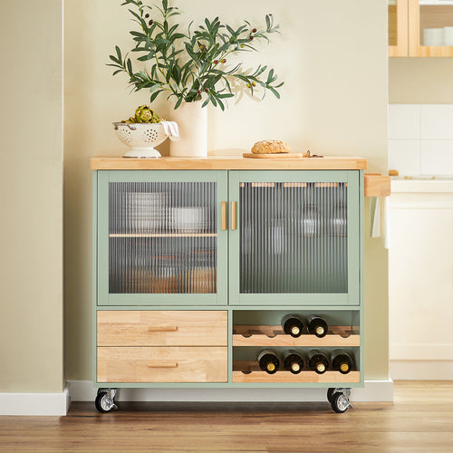 SoBuy - Centraal Keukeneiland - Bamboe hout - 109 x 38 x 92 cm - Groen