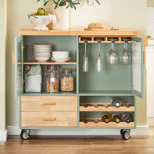 SoBuy - Centraal Keukeneiland - Bamboe hout - 109 x 38 x 92 cm - Groen