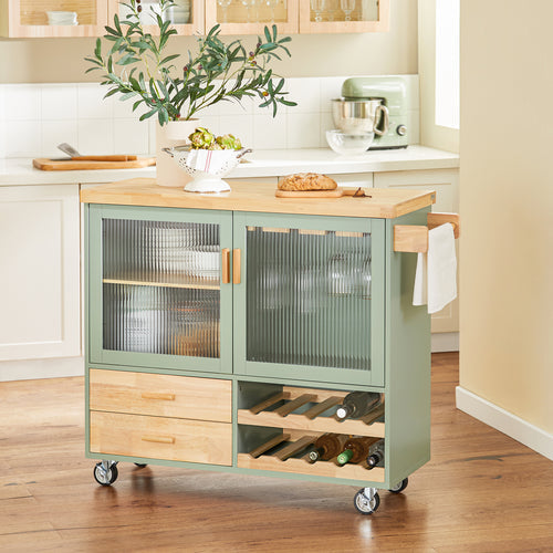 SoBuy - Centraal Keukeneiland - Bamboe hout - 109 x 38 x 92 cm - Groen