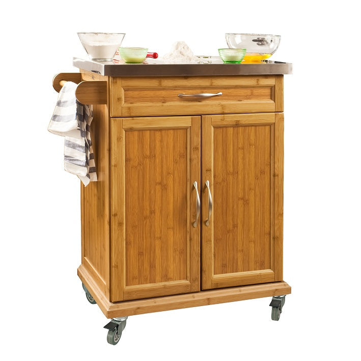 SoBuy Keukentrolley FKW13-N – Bamboe met Roestvrijstalen Top – 66x90x46 cm – Naturel
