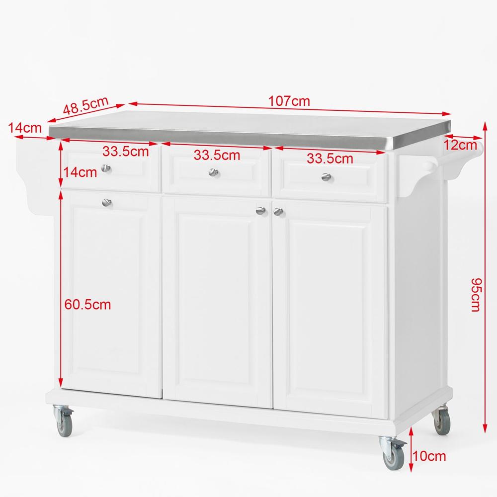 SoBuy FKW33-W Mobiele Keukenkast Keukenwagen – Wit – 107x95x48,5 cm – Roestvrijstalen Werkblad