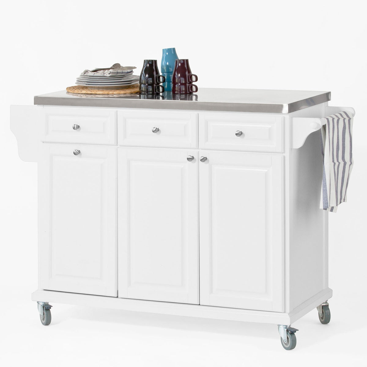 SoBuy FKW33-W Mobiele Keukenkast Keukenwagen – Wit – 107x95x48,5 cm – Roestvrijstalen Werkblad