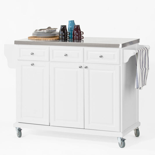SoBuy FKW33-W Mobiele Keukenkast Keukenwagen – Wit – 107x95x48,5 cm – Roestvrijstalen Werkblad