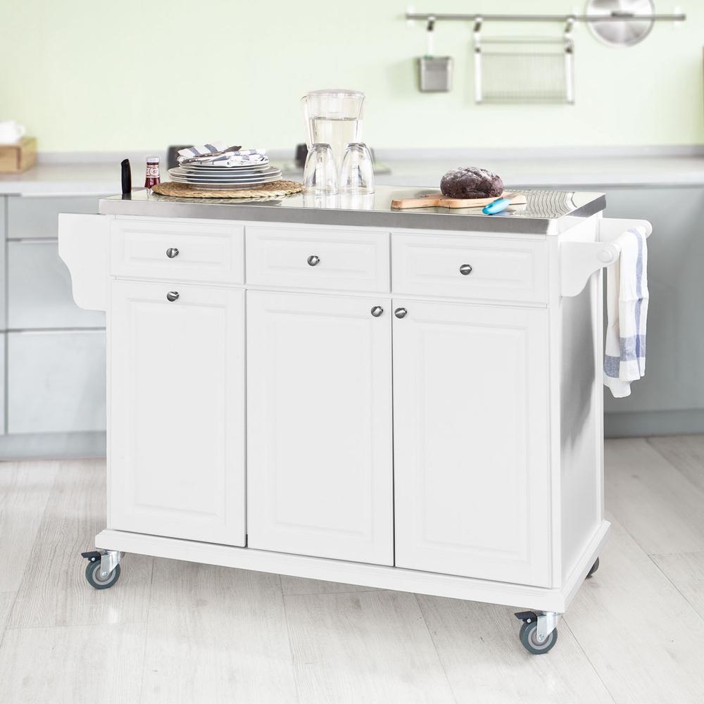 SoBuy FKW33-W Mobiele Keukenkast Keukenwagen – Wit – 107x95x48,5 cm – Roestvrijstalen Werkblad