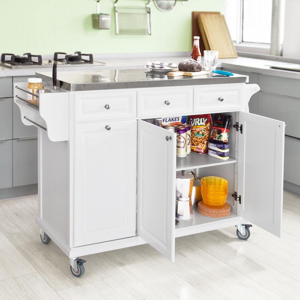 SoBuy FKW33-W Mobiele Keukenkast Keukenwagen – Wit – 107x95x48,5 cm – Roestvrijstalen Werkblad