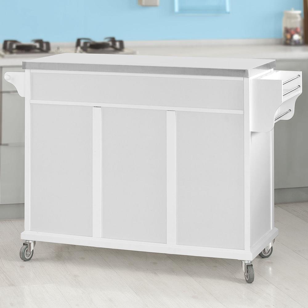 SoBuy FKW33-W Mobiele Keukenkast Keukenwagen – Wit – 107x95x48,5 cm – Roestvrijstalen Werkblad