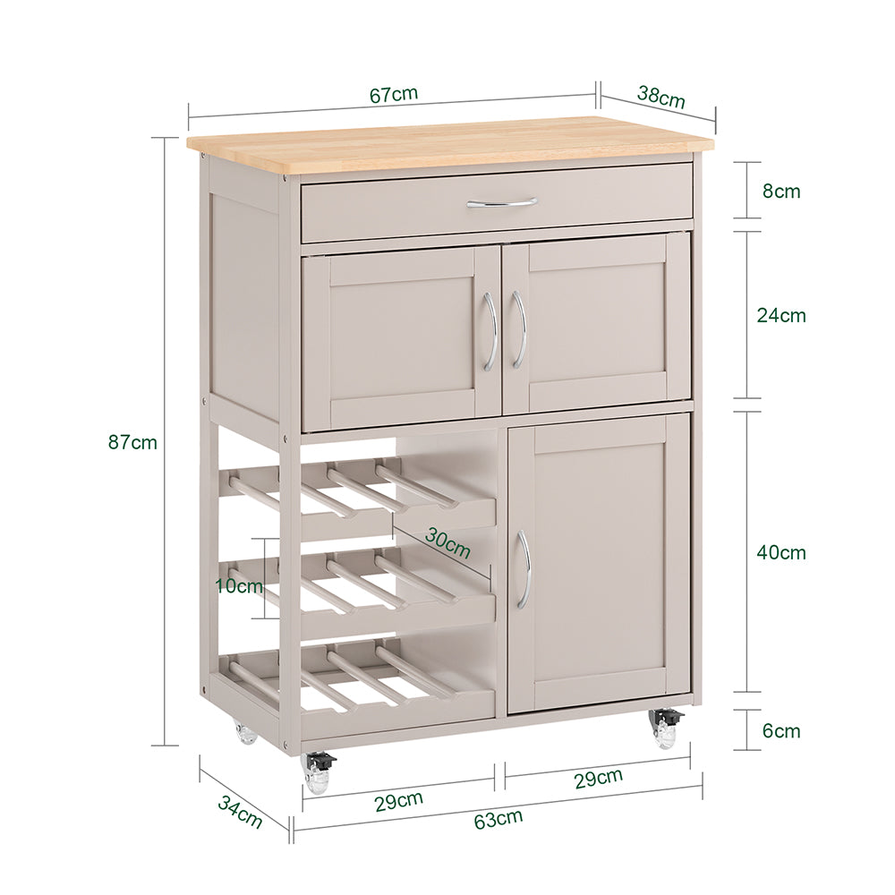 SoBuy FKW45-KA Keuken Rolwagen – Lichtgrijs – 67x38x87 cm – Met Lade, Deuren en Flessenhouder