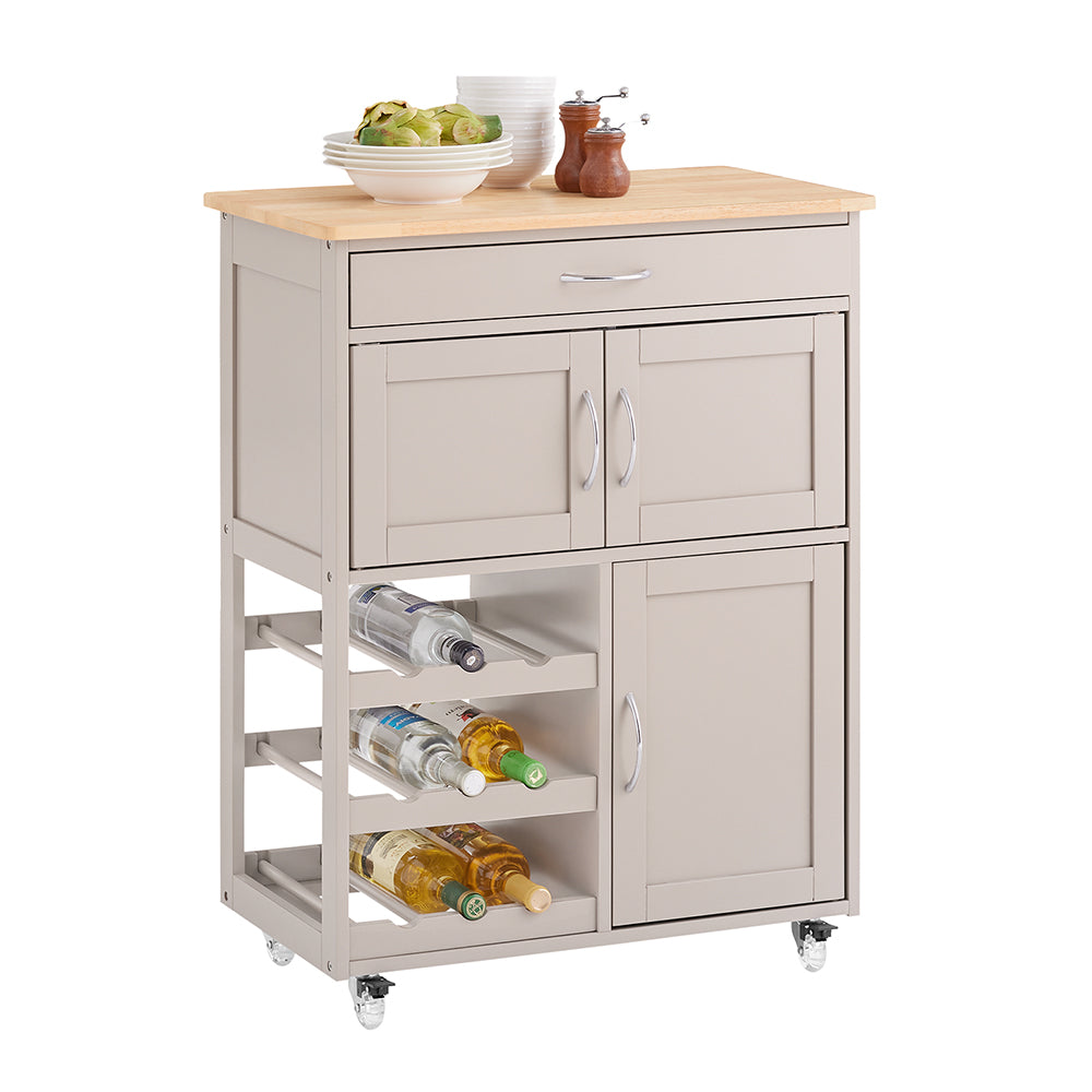 SoBuy FKW45-KA Keuken Rolwagen – Lichtgrijs – 67x38x87 cm – Met Lade, Deuren en Flessenhouder