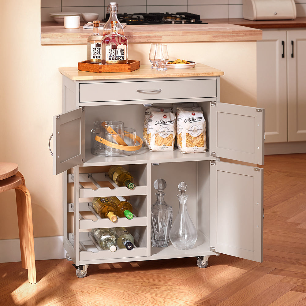 SoBuy FKW45-KA Keuken Rolwagen – Lichtgrijs – 67x38x87 cm – Met Lade, Deuren en Flessenhouder