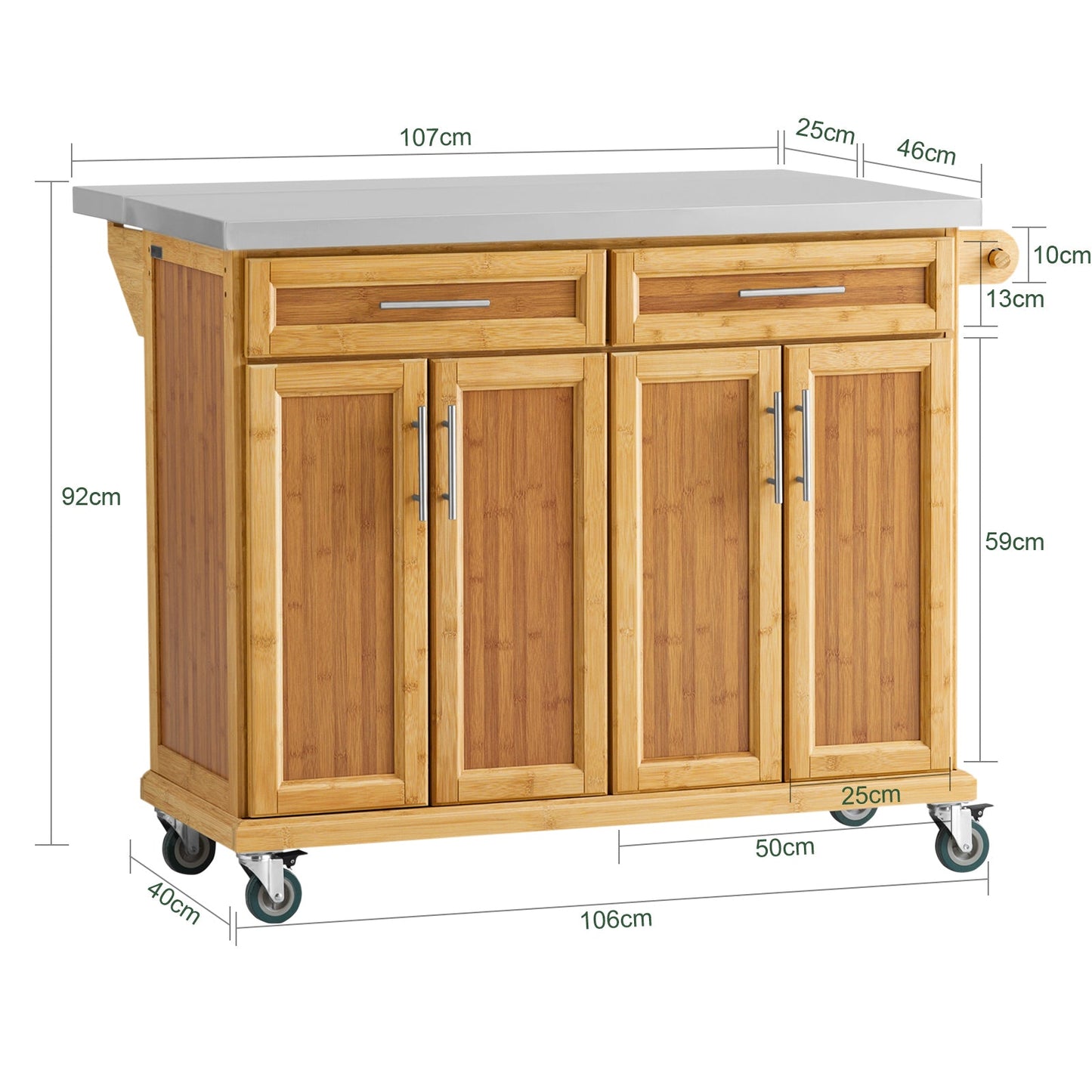 SoBuy Keukeneiland - 115x92x46-71cm - licht bruin