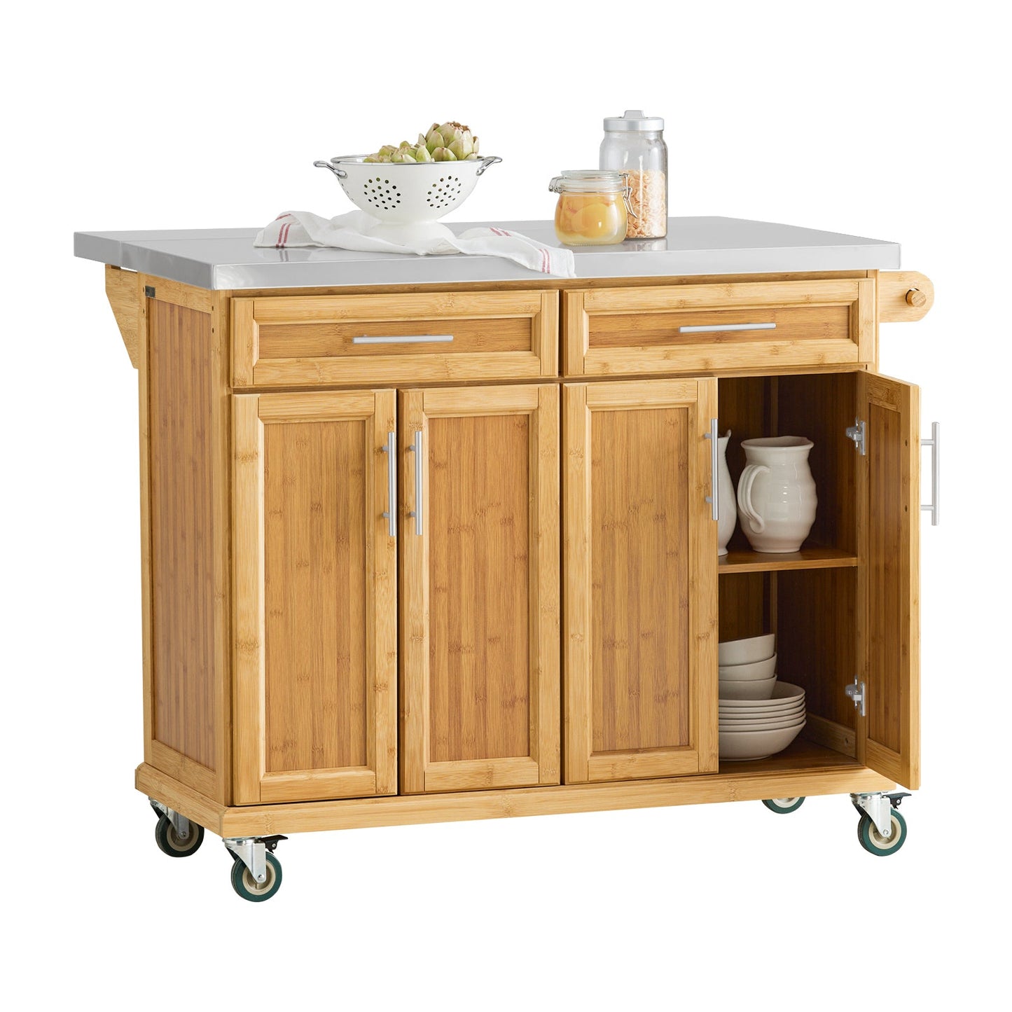 SoBuy Keukeneiland - 115x92x46-71cm - licht bruin