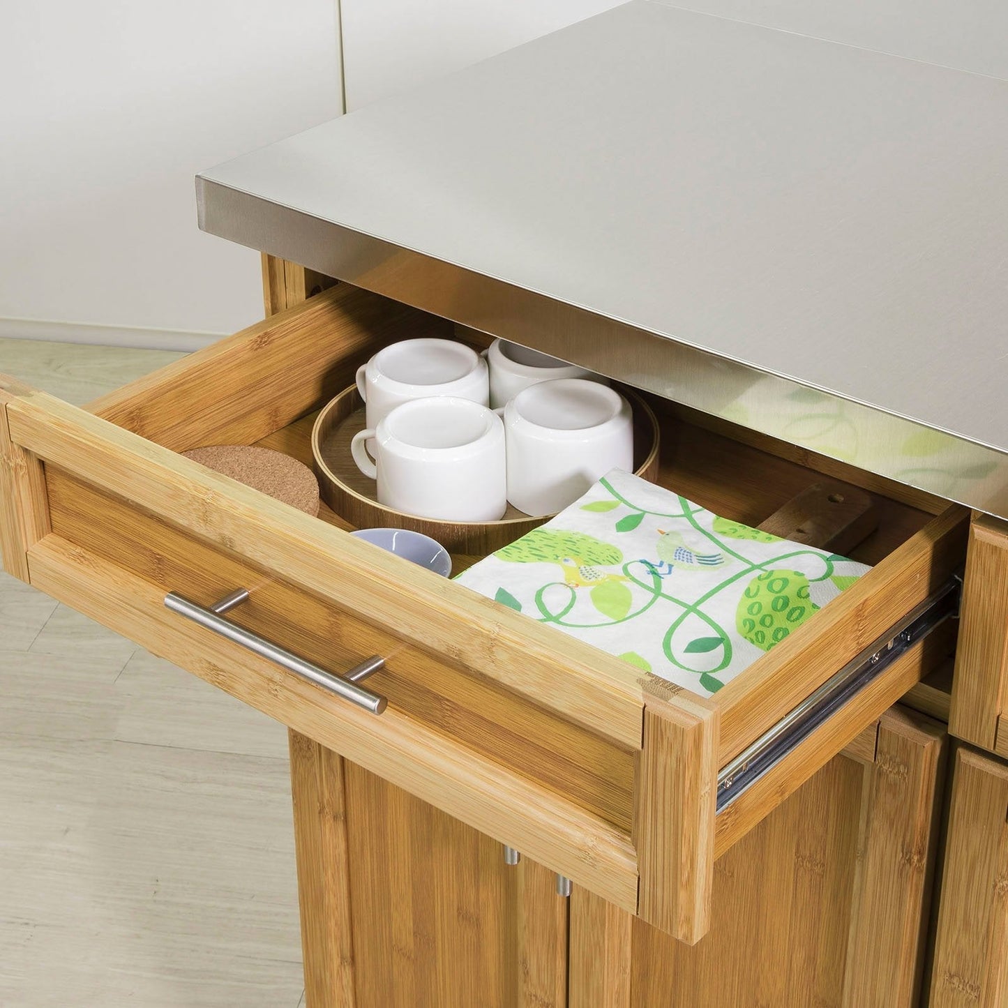 SoBuy Keukeneiland - 115x92x46-71cm - licht bruin