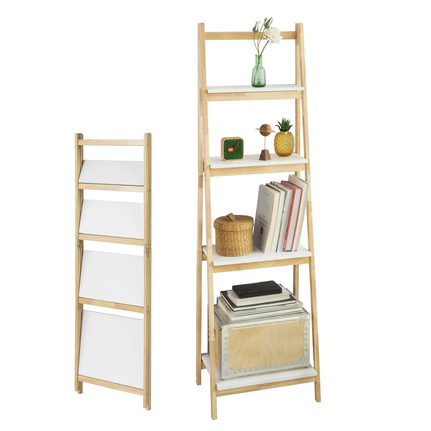SoBuy Ladderplank - FRG162-N - Incl. 4 planken - Opvouwbaar - 34 x 42 x 140 cm -Rubberhout