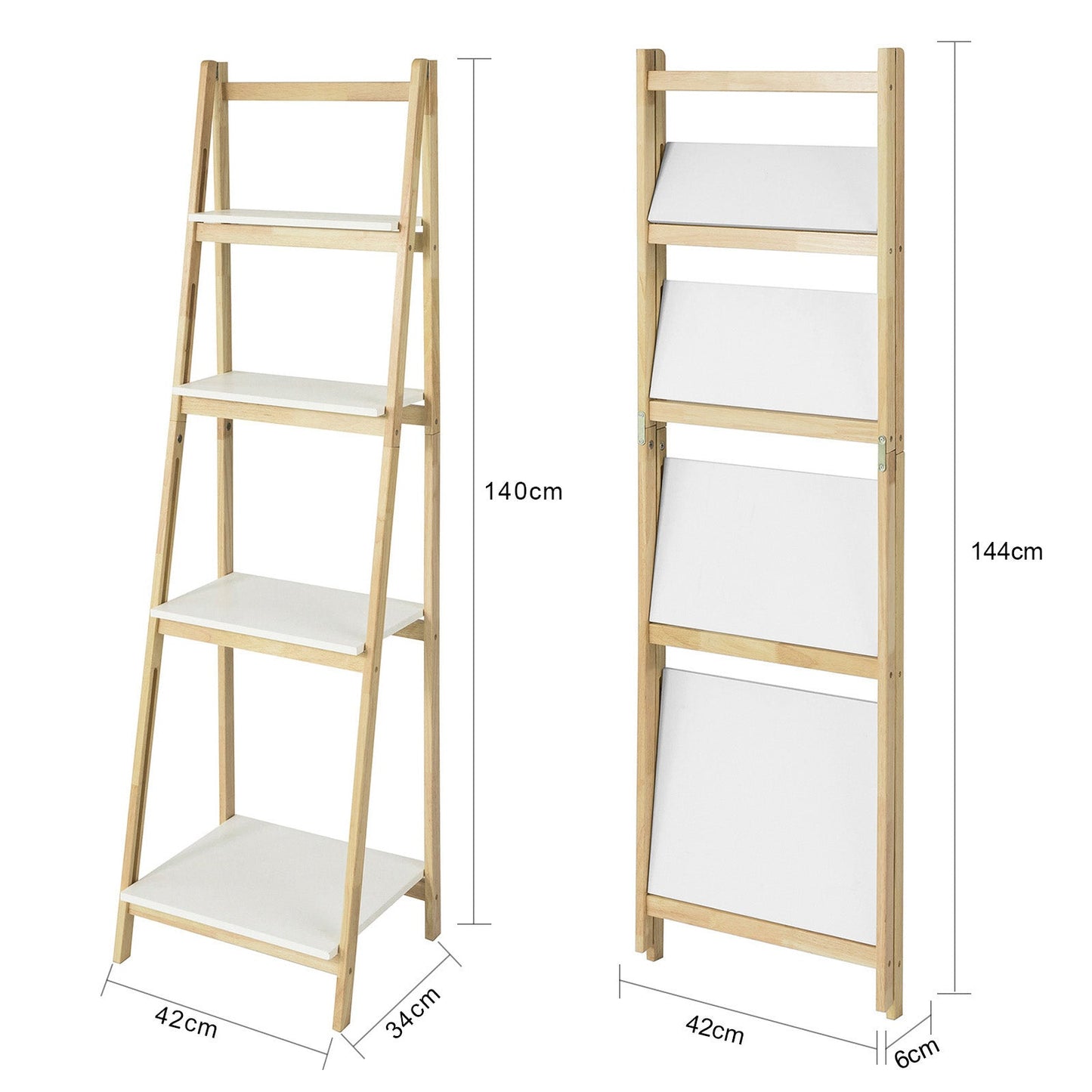 SoBuy Ladderplank - FRG162-N - Incl. 4 planken - Opvouwbaar - 34 x 42 x 140 cm -Rubberhout