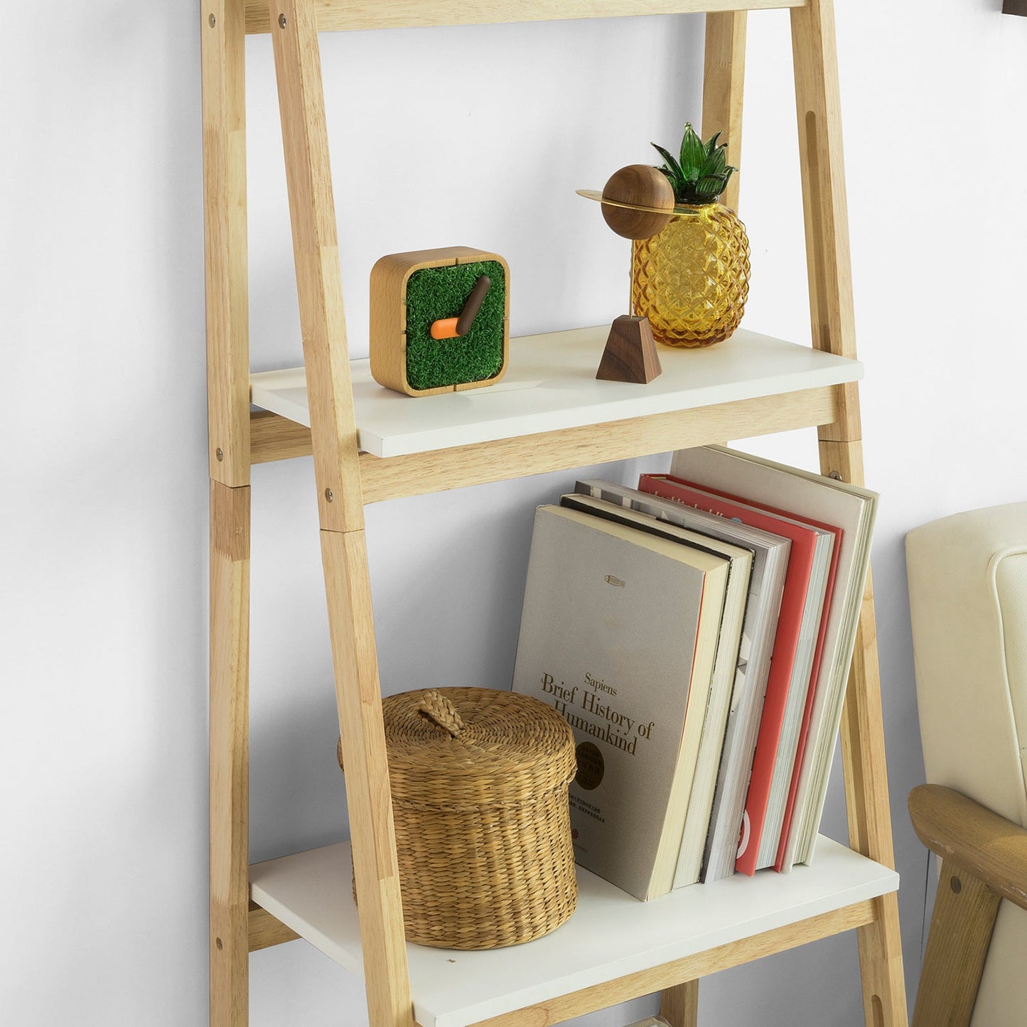 SoBuy Ladderplank - FRG162-N - Incl. 4 planken - Opvouwbaar - 34 x 42 x 140 cm -Rubberhout