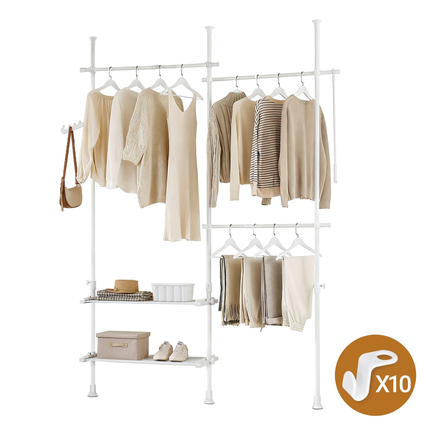 SoBuy FRG34-II-W Verstelbare Telescopische Kledingrek Wit - 147-195 x 200-295 cm - Open Kast met Stangen en Planken