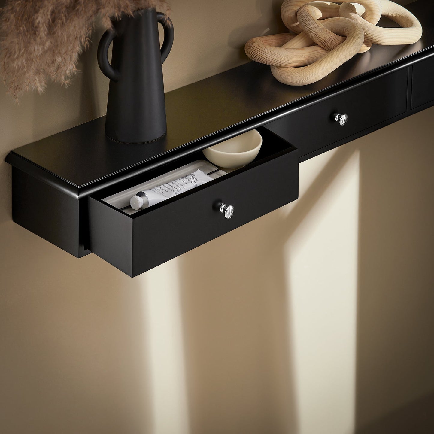 SoBuy Wandkast FRG43-L-SCH - 3 Laden - 93 x 10 x 15 cm - Zwart