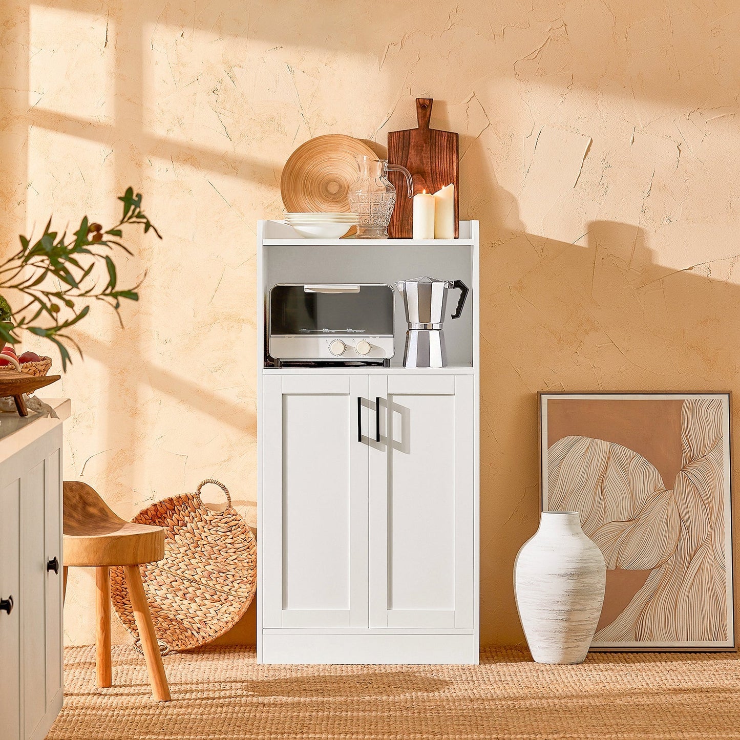 SoBuy Keukenkast – Met Deuren & Open Compartiment – max. 60 kg – 60 x 40 x 120 cm – Wit