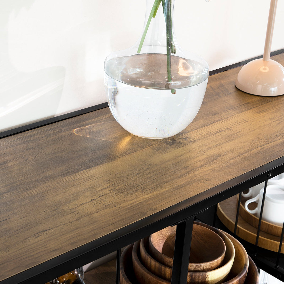 SoBuy FSB56-F Consoletafel – 100x33x95 cm – Vintage Bruin/Zwart – Bijzettafel met Lade, 3 Opbergplanken en Flessenhouder
