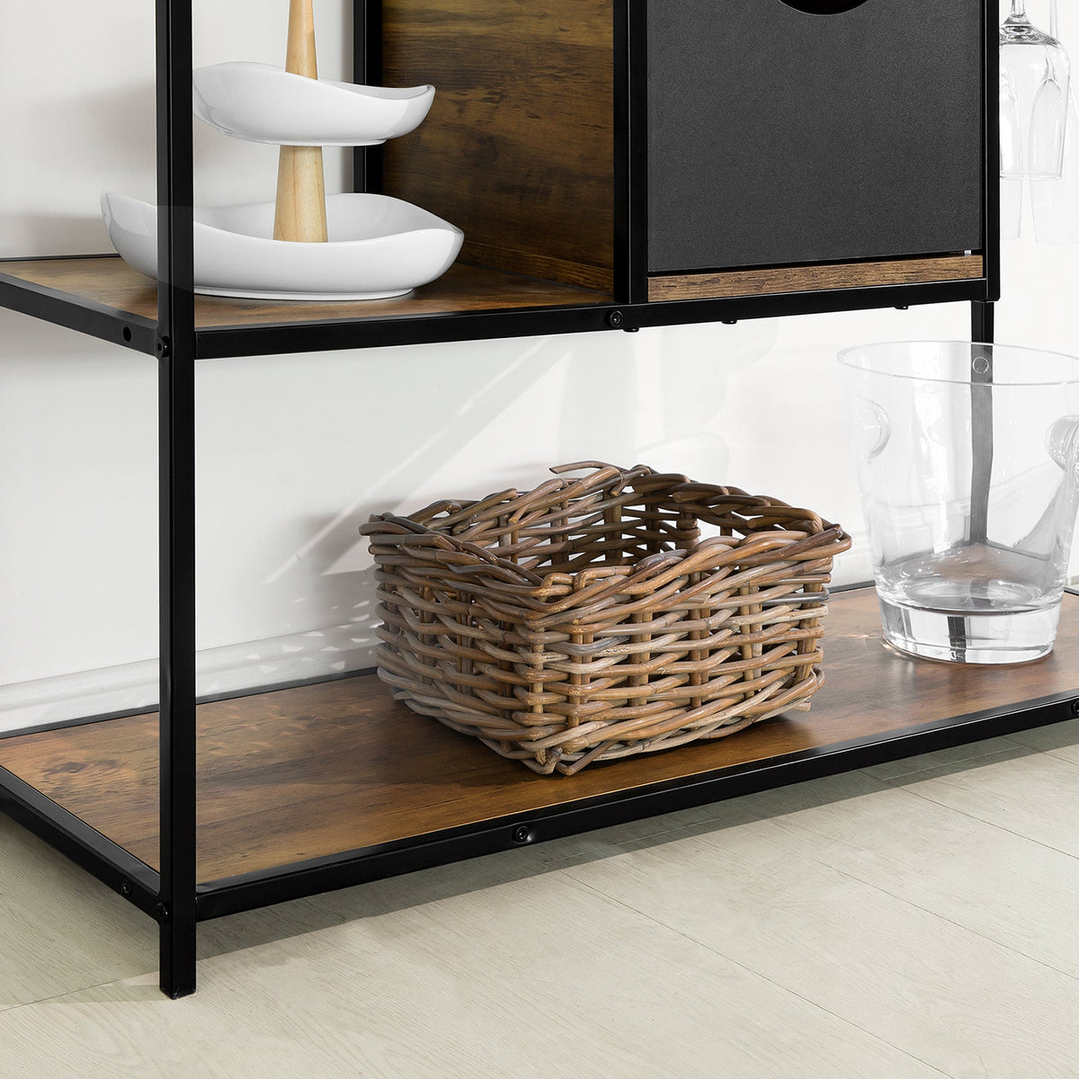 SoBuy FSB56-F Consoletafel – 100x33x95 cm – Vintage Bruin/Zwart – Bijzettafel met Lade, 3 Opbergplanken en Flessenhouder