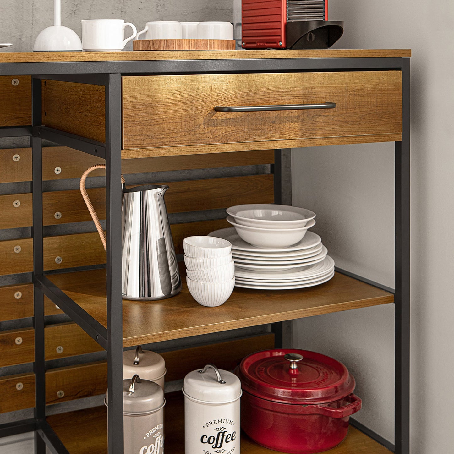 SoBuy FSB71-PF Buffetkast - Bruin Houtcomposiet met Lade & Planken