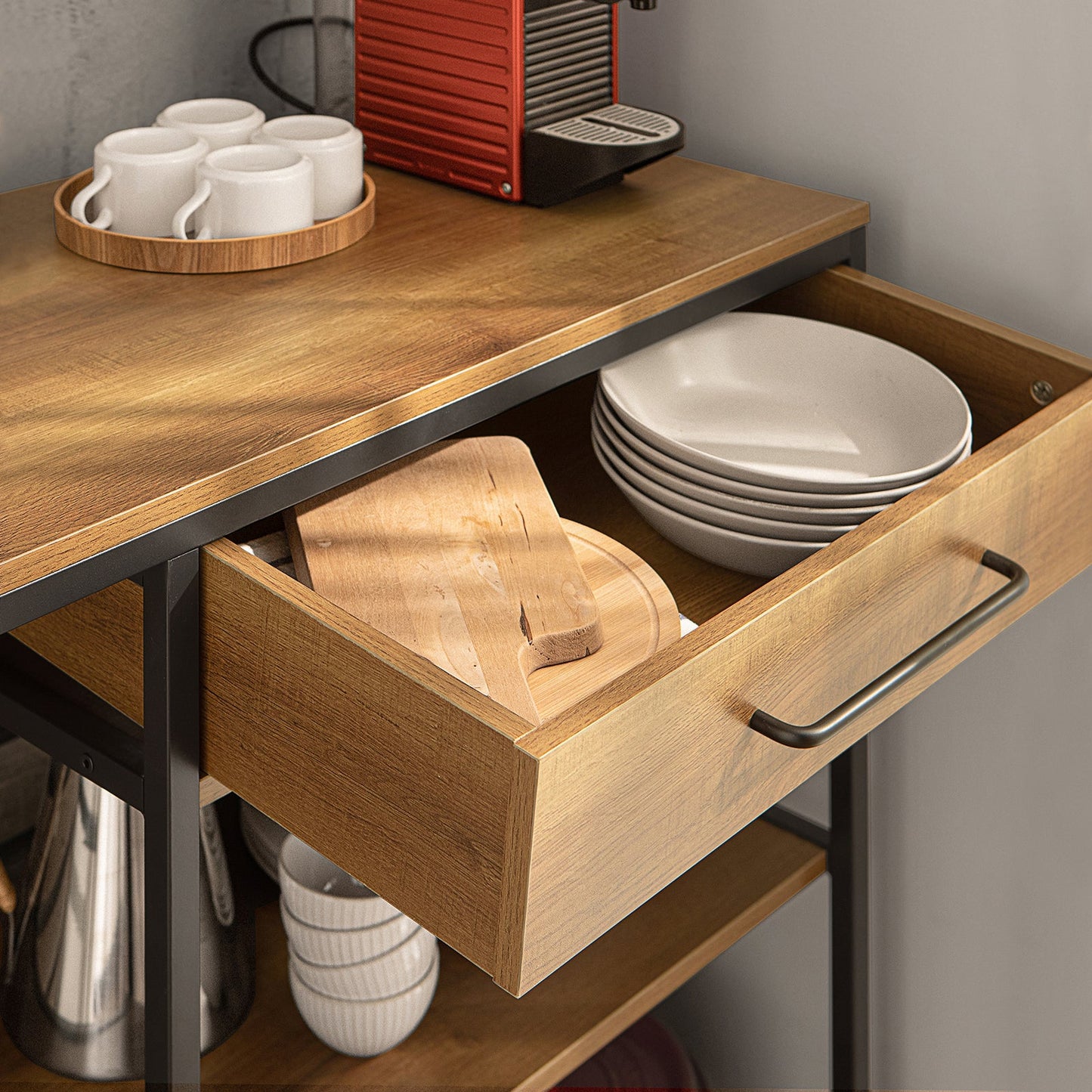 SoBuy FSB71-PF Buffetkast - Bruin Houtcomposiet met Lade & Planken