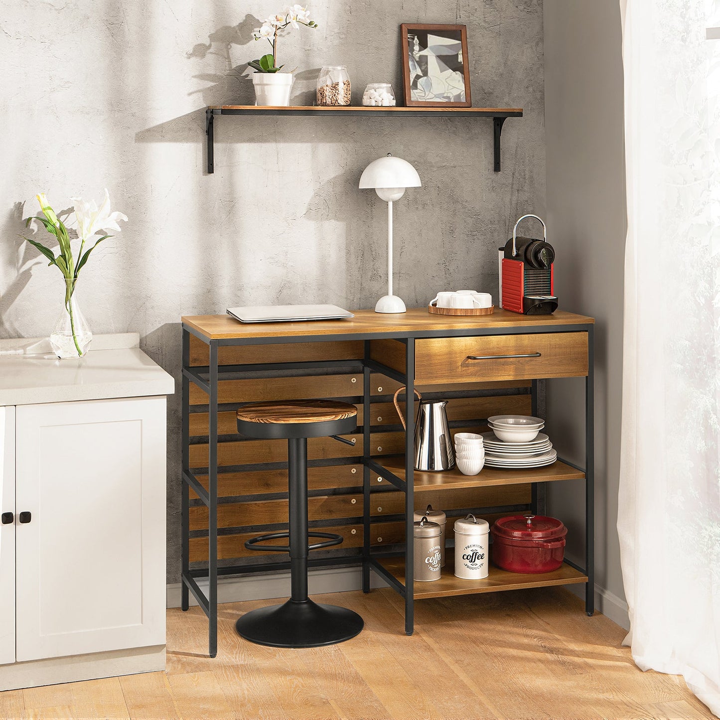 SoBuy FSB71-PF Buffetkast - Bruin Houtcomposiet met Lade & Planken