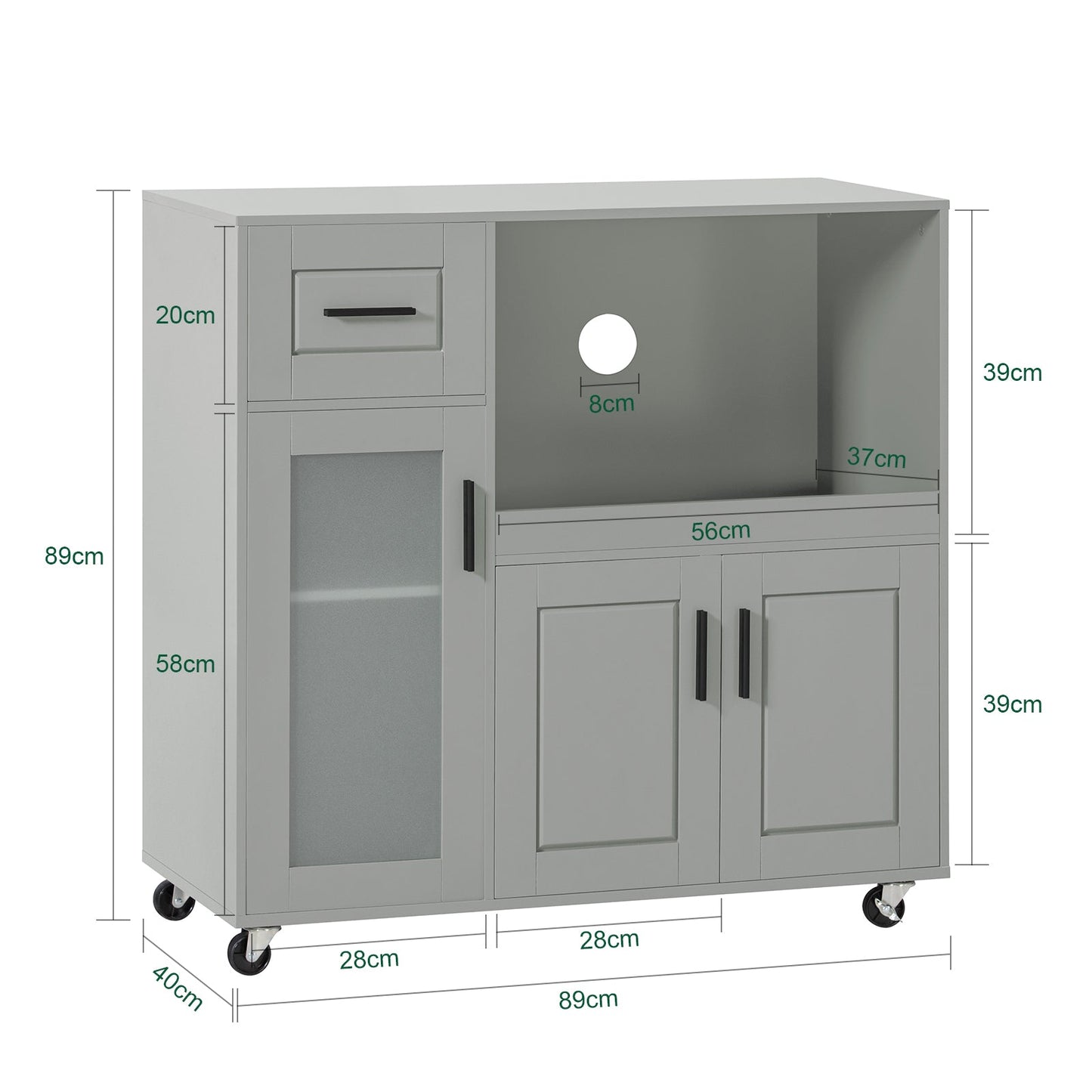 SoBuy Magnetronkast FSB78-HG - 1 Lade - 3 Deuren - 89 x 40 x 89 cm - Grijs