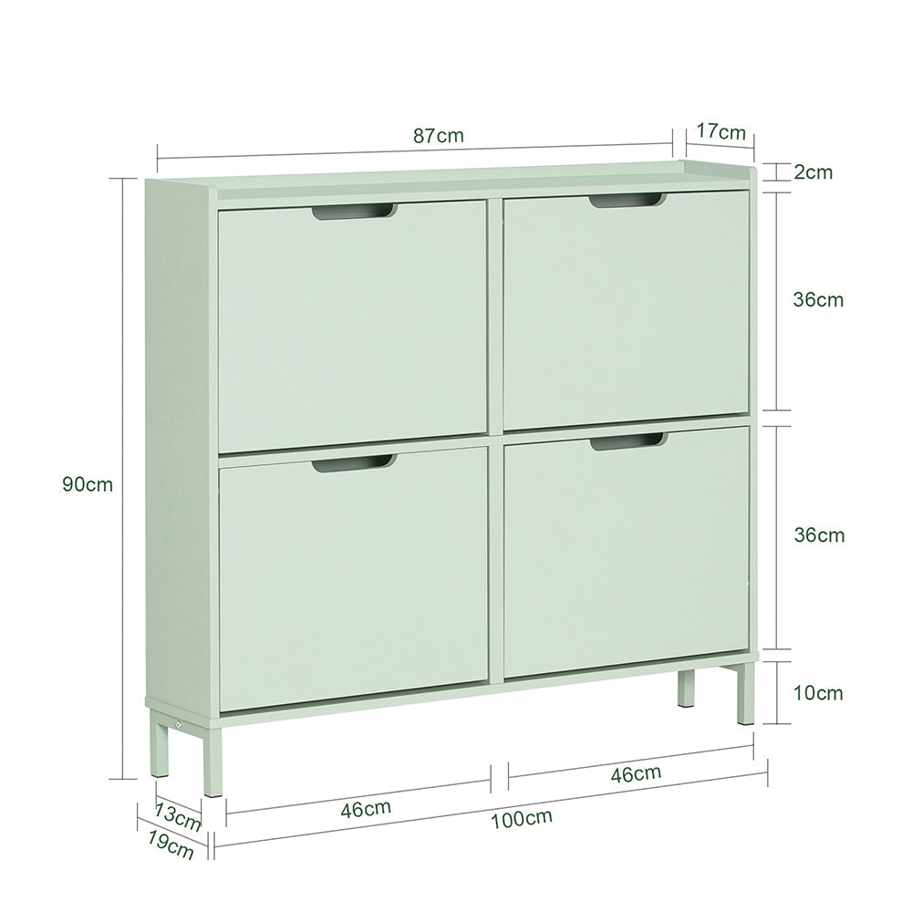 SoBuy Schoenenkast FSR100-GR - 4 Klaplades - 100 x 19 x 90 cm - Groen