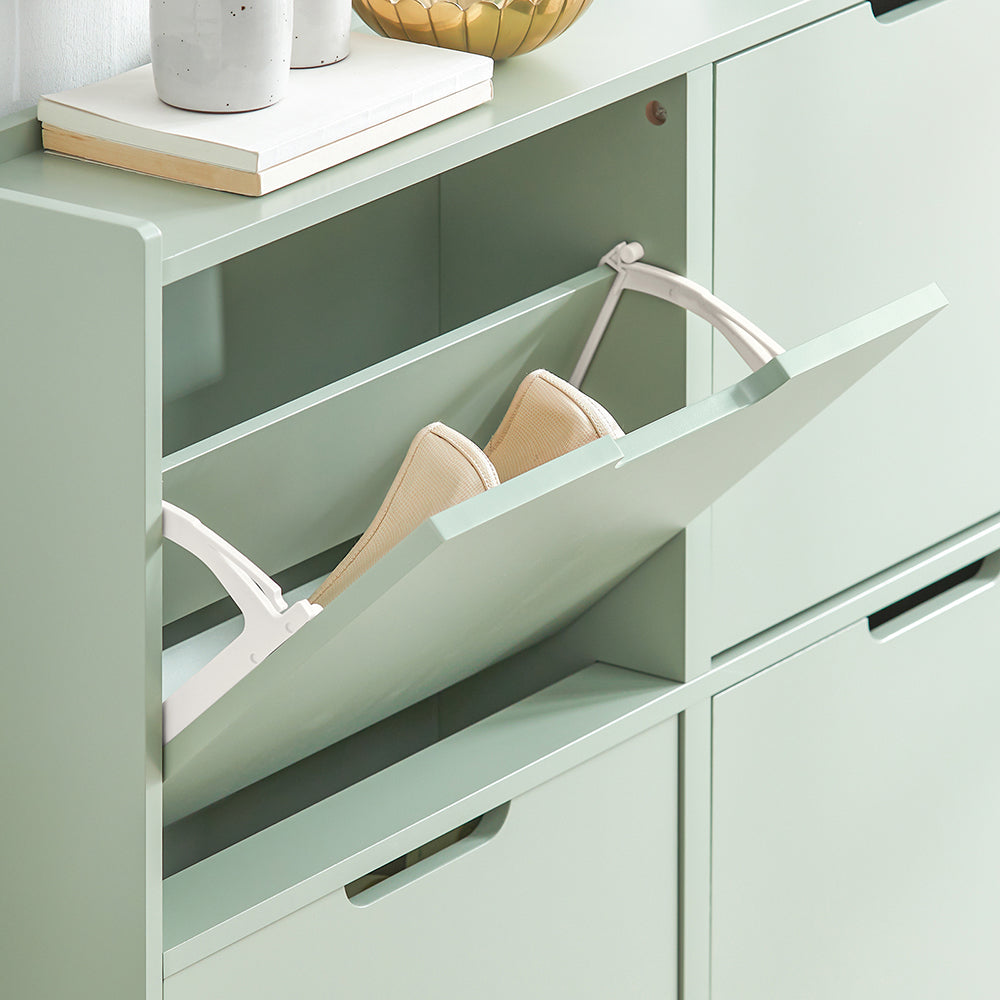 SoBuy Schoenenkast FSR100-GR - 4 Klaplades - 100 x 19 x 90 cm - Groen