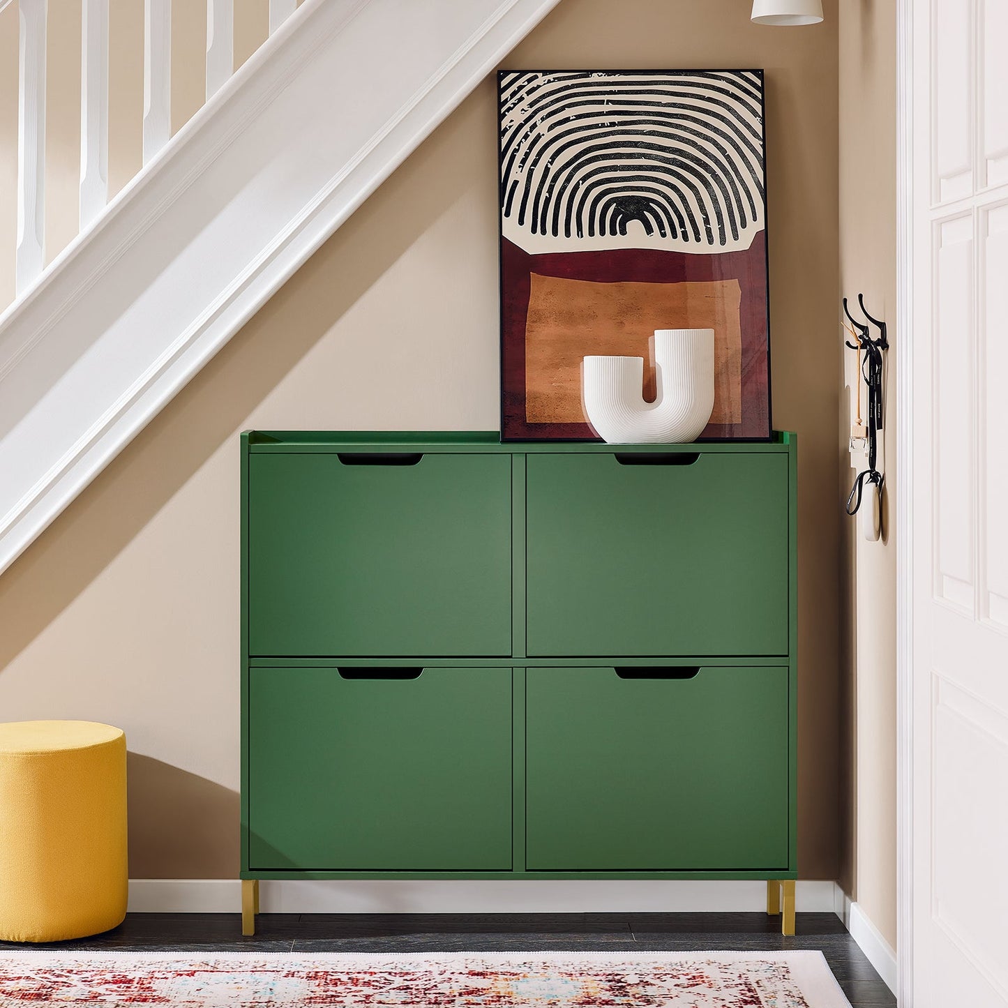 SoBuy Schoenenkast FSR100-SY - 4 Ladekleppen - 100 x 19 x 90 cm - Groen