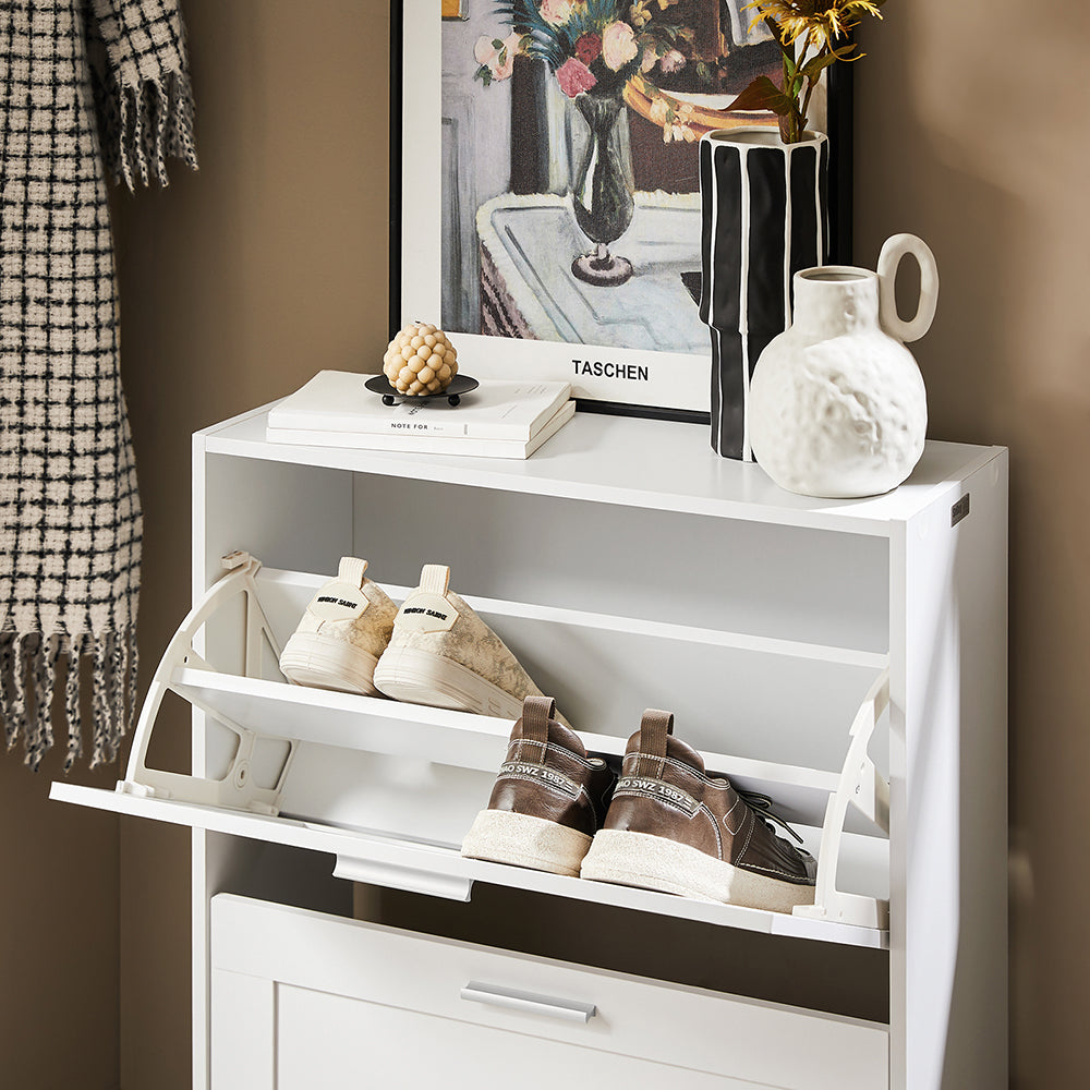SoBuy FSR137-W Moderne Witte Schoenenkast met 2 Kleppen | Compact 60x25x80 cm